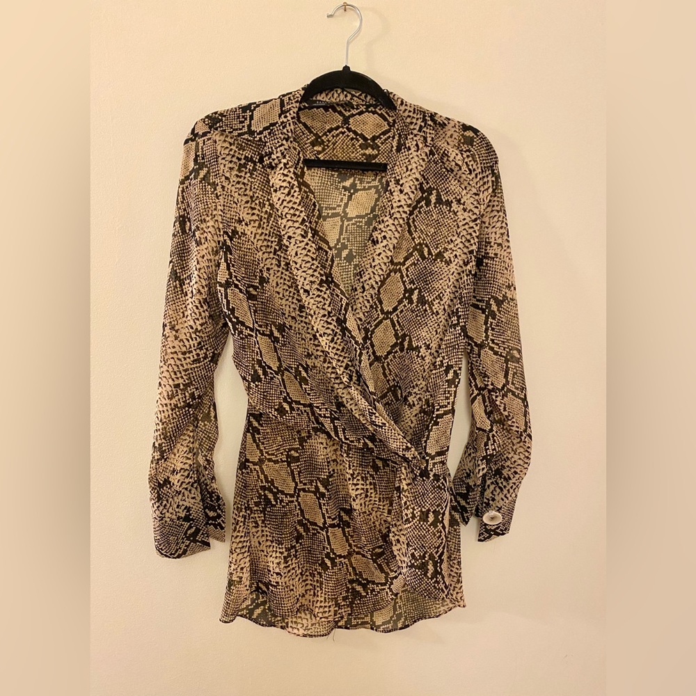 Zara Snake Python Drape Wrap Blouse - image 1